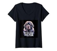Femme Dog Terre-Neuve en disant "Mes meilleurs amis ont" T-Shirt avec Col en V