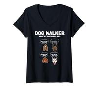 Femme Dog Walker Ce que disent mes clients Dog Face Funny Dog Walking T-Shirt avec Col en V