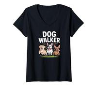Femme Dog Walker Happy Dogs Running Together Joy T-Shirt avec Col en V