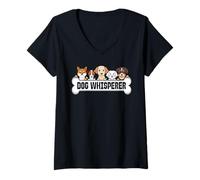 Femme Dog Whisperer Dresseur de Chien T-Shirt avec Col en V