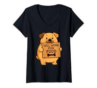 Femme Doggy Will Work for Food Citation Cadeau pour Hommes, Femmes, Enfants T-Shirt avec Col en V