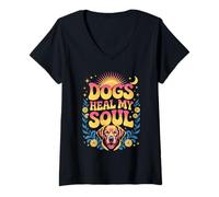 Femme Dogs Heal My Soul Compagnon Animal canin - T-Shirt avec Col en V