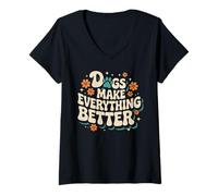 Femme Dogs Make, Everything, Better Retro Dog Lover Pet Owner T-Shirt avec Col en V