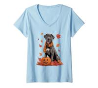 Femme Dogue Allemand Amoureux des Chiens Citrouille Automne Thanksgiving T-Shirt avec Col en V