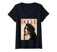 Femme Dogue - Bouvier Bernois Maman Chien Papa T-Shirt avec Col en V