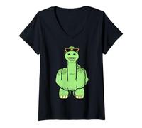 Femme Doigt d'honneur Dinosaure Drôle Rude Antisocial Dino Main T-Shirt avec Col en V
