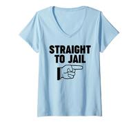 Femme Doigt pointant Droit vers la Prison T-Shirt avec Col en V