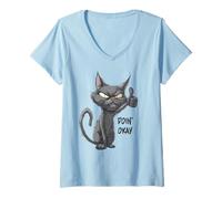 Femme Doin' Okay Chat drôle Pouce Up Scruffy Feline Bad Day Kitty T-Shirt avec Col en V