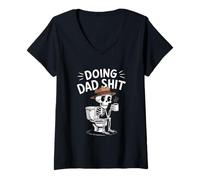 Femme Doing Dad Squelette Toilettes Papa Blague Papa Meme Busy Dad T-Shirt avec Col en V