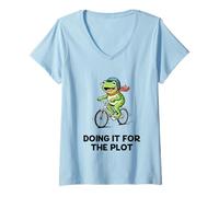 Femme Doing It for The Plot Frog Funny Gen Z Meme Trending Slang T-Shirt avec Col en V