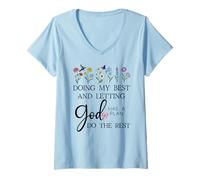Femme Doing My Best & Letting God Do The Rest Quote God Has a Plan T-Shirt avec Col en V
