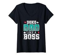 Femme Doko Dad Like a Boss Jeu de Cartes Hobby T-Shirt avec Col en V