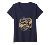 Femme Dolly Parton, Star de la Musique Country T-Shirt avec Col en V, Bleu Marine, M