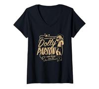 Femme Dolly Parton, Star de la Musique Country T-Shirt avec Col en V, Noir, XL