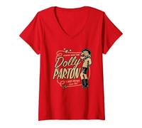 Femme Dolly Parton, Star de la Musique Country T-Shirt avec Col en V, Rouge, L