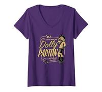 Femme Dolly Parton, Star de la Musique Country T-Shirt avec Col en V, Violet, L