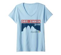 Femme Dolomites Tre Cime di Lavaredo DREI Zinnen Tyrol du Sud Italie T-Shirt avec Col en V