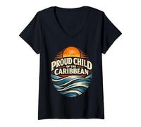 Femme Dominicain Proud Child of The Caribbean T-Shirt avec Col en V