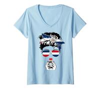 Femme Dominican Coffee Mama Girl Sis Drapeau République Dominicaine T-Shirt avec Col en V