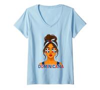 Femme Dominican Girl Dominican Republic Flag Dominicana Girlfriend T-Shirt avec Col en V