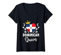 Femme Dominican Queen Dominican Republic Flag Dominican Woman T-Shirt avec Col en V