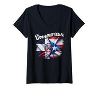 Femme Dominirican DR Dominican Republic Puerto Rico PR Flag Pride T-Shirt avec Col en V