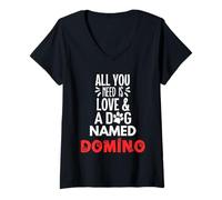 Femme Domino Nom du chien - All You Need is Love! T-Shirt avec Col en V