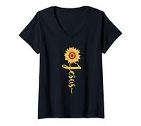 Femme Don chrétien Jésus Tournesol T-Shirt avec Col en V