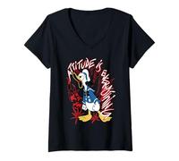Femme Donald Duck Attitude Is Everything T-Shirt avec Col en V