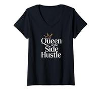 Femme Donne de motivation Queen of the Side Hustle à la maison et au travail T-Shirt avec Col en V