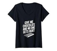 Femme Donne-Moi du Chocolat et Personne ne Sera blessé T-Shirt avec Col en V