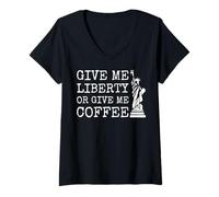 Femme Donne-Moi la liberté ou Donne-Moi du café T-Shirt avec Col en V