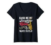 Femme Donne-Moi Mon Saxophone, la Reine du saxophoniste T-Shirt avec Col en V