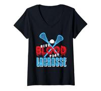 Femme Donne Ton Sang Joue au Lacrosse Fierté Sportive T-Shirt avec Col en V
