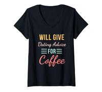 Femme Donnera des Conseils de Rencontre pour Une Relation Amusante avec Un café Mignon T-Shirt avec Col en V