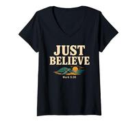 Femme Don't Be Afraid Just Believe Mark 5:36 Sea Turtle Faith T-Shirt avec Col en V