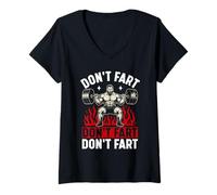 Femme Don't Fart Weightlifting Humor T-Shirt avec Col en V