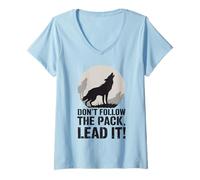 Femme Don't Follow The Pack Lead It Wolf T-Shirt avec Col en V