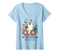 Femme Don't Ghost Your Feelings Halloween Mental Health Therapy T-Shirt avec Col en V
