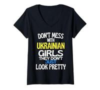 Femme Dont Mess with Pretty Ukrainian Girls Citation drôle Ukraine T-Shirt avec Col en V