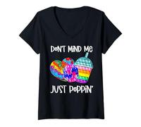 Femme Don't Mind Me Just Poppin Jouet sensoriel esthétique T-Shirt avec Col en V