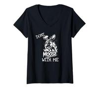 Femme Don't Moose with Me Tee Cute Funny Design Mugs Decor T-Shirt avec Col en V