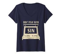 Femme Don't Play with Sin - Retro Arcade Game Christian Gospel T-Shirt avec Col en V
