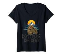 Femme Don't Poke The Bear Avertissement Funny Grizzly Spirit Animal T-Shirt avec Col en V