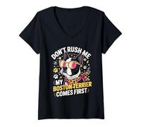 Femme Don't Rush Me My Boston Terrier Comes First Quote T-Shirt avec Col en V