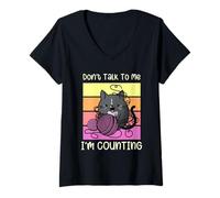 Femme Don't Talk to Me I'm Counting Crochet en Tricot Amusant pour Chat T-Shirt avec Col en V