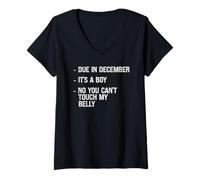 Femme Don't Touch My Belly Baby Boy Date d'échéance de décembre Grossesse T-Shirt avec Col en V