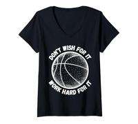 Femme Don't Wish for It Work Hard for It Kids Cool Basketball Drip T-Shirt avec Col en V