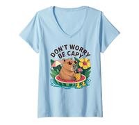 Femme Don't Worry Be Capy Women Boys Kids Funny Capybara Rodents T-Shirt avec Col en V