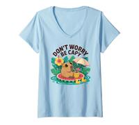 Femme Don't Worry Be Capy Women Boys Kids Funny Capybara Rodents T-Shirt avec Col en V